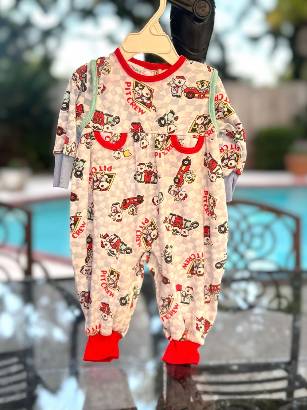 Vintage Carter's Baby Boy Pit Crew Racing Long Sleeve Romper, 6M